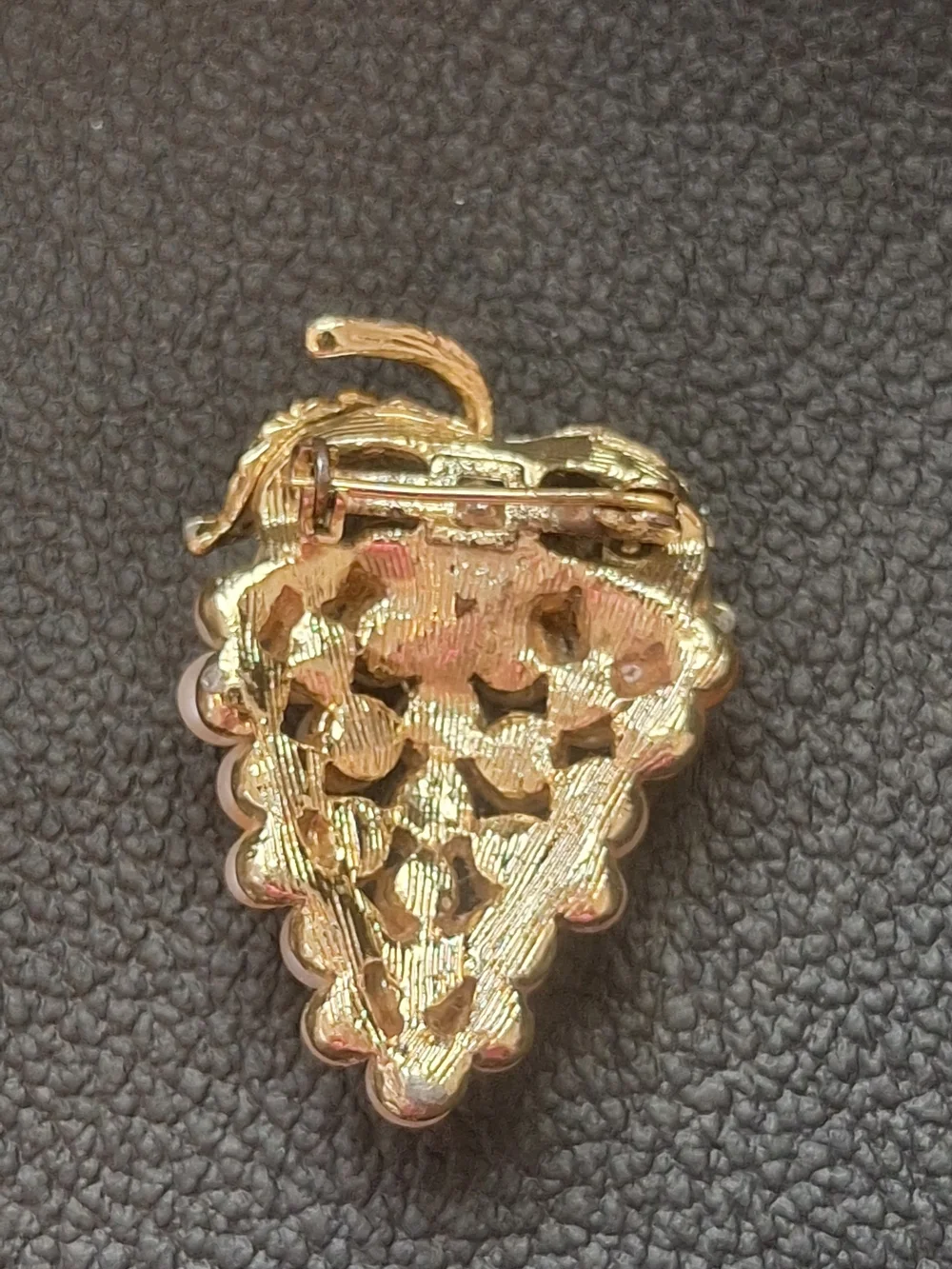 Vintage Gold and Pearl Grape Cluster Brooch - Pink Pearls